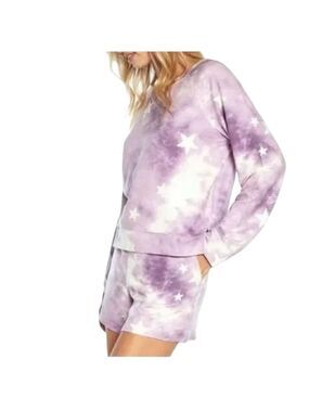 Wildfox Purple Tie Dye Stars Lounge Set Sweatshirt & Shorts NWT Size Medium